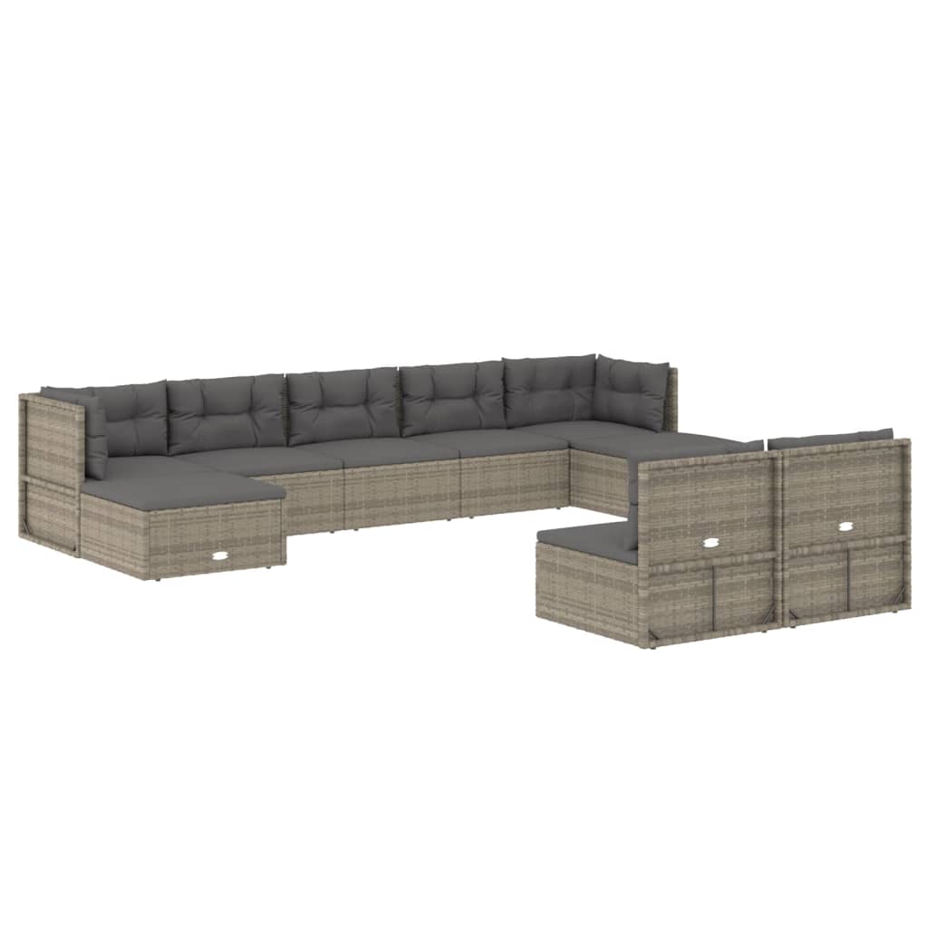 9 Piece Garden Lounge Set with Cushions Grey Poly Rattan