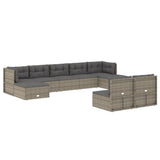 9 Piece Garden Lounge Set with Cushions Grey Poly Rattan