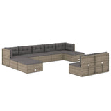 10 Piece Garden Lounge Set with Cushions Grey Poly Rattan