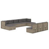 10 Piece Garden Lounge Set with Cushions Grey Poly Rattan