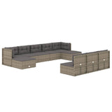10 Piece Garden Lounge Set with Cushions Grey Poly Rattan - Side View