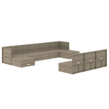 10 Piece Garden Lounge Set with Cushions Grey Poly Rattan