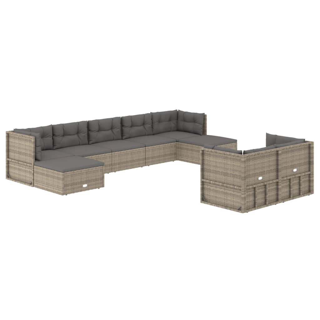 9 Piece Garden Lounge Set with Cushions Grey Poly Rattan
