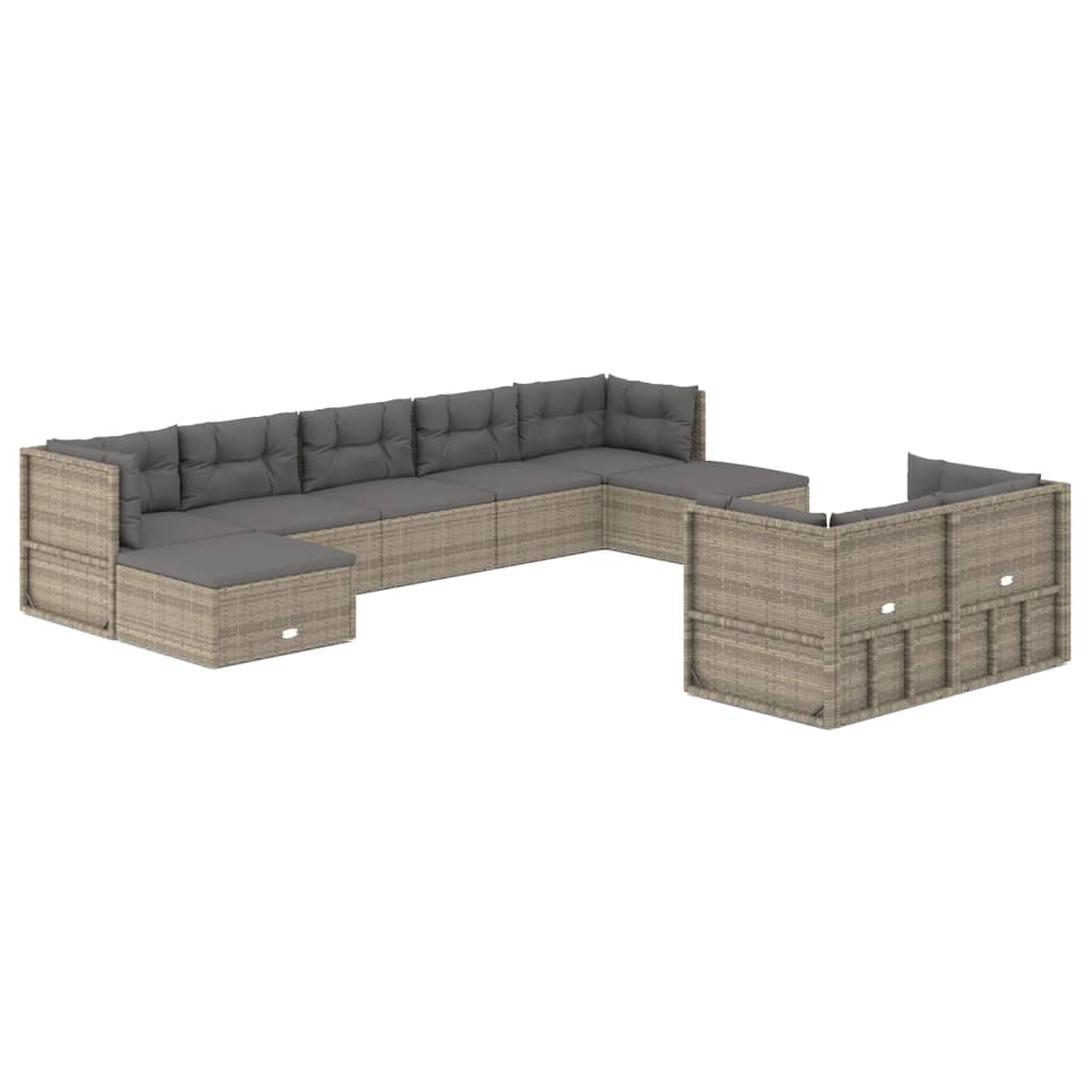 9 Piece Garden Lounge Set with Cushions Grey Poly Rattan