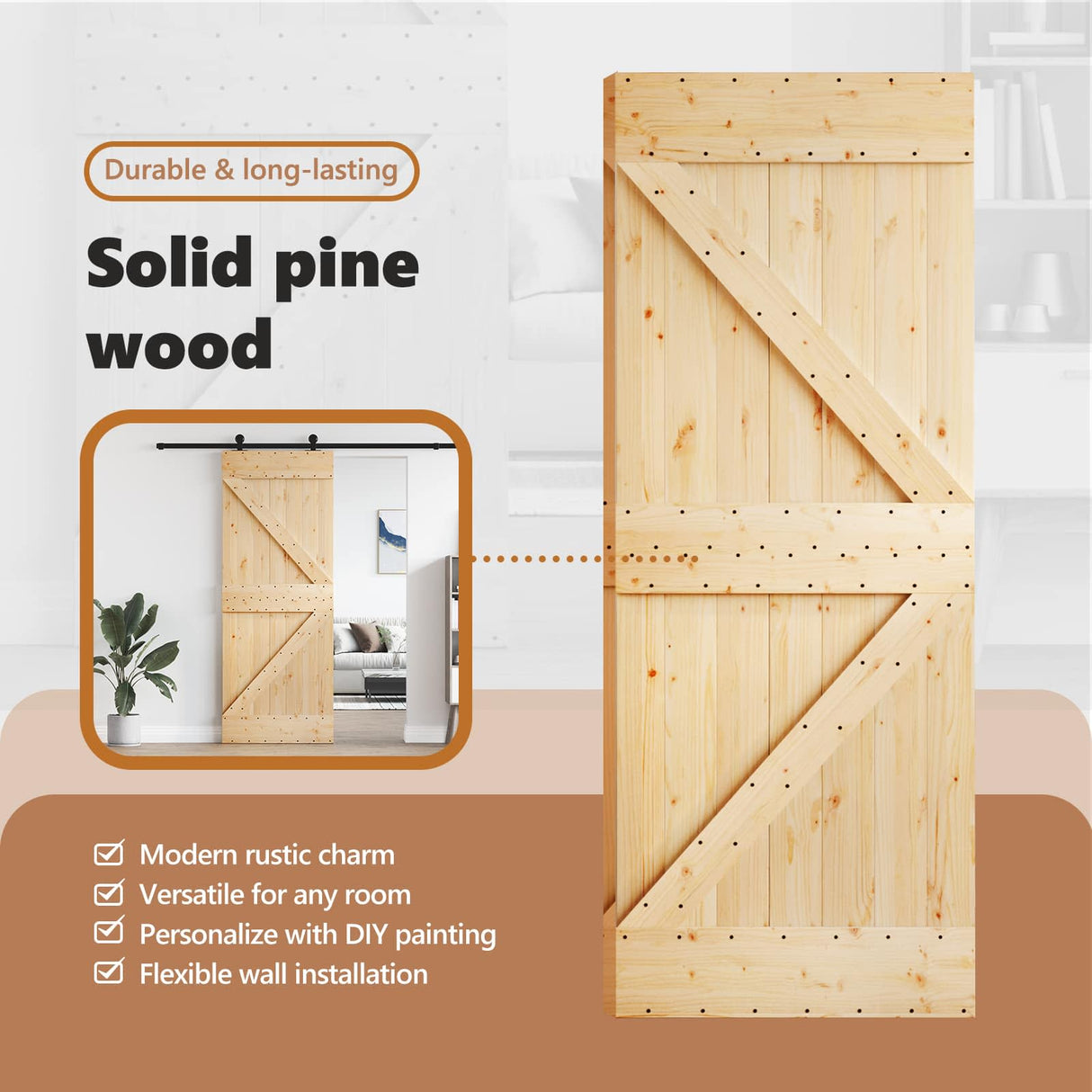 Door NARVIK Natural 95 x 210 cm Solid Pine Wood