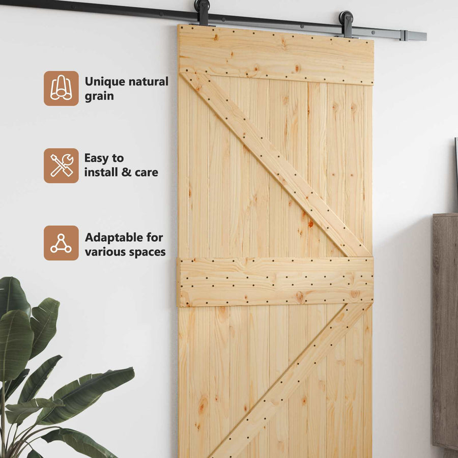 Door NARVIK 95 x 210 cm Solid Pine Wood (Untreated) Natural