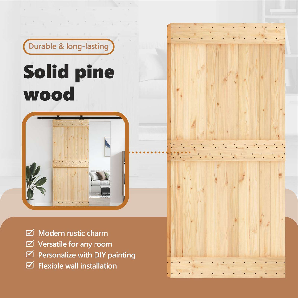 Door NARVIK Natural 95 x 210 cm Solid Pine Wood