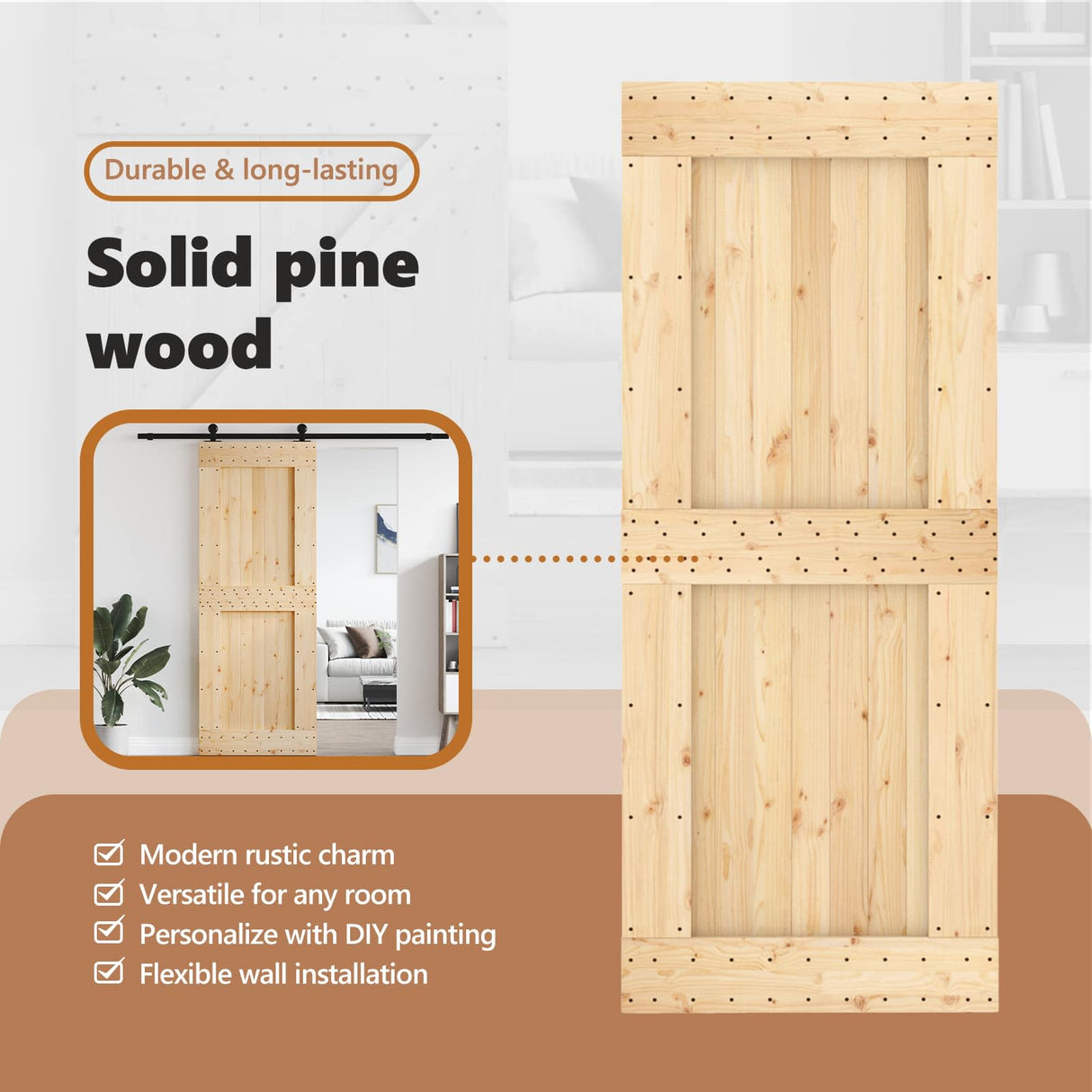 Door NARVIK Natural 85 x 210 cm Solid Pine Wood