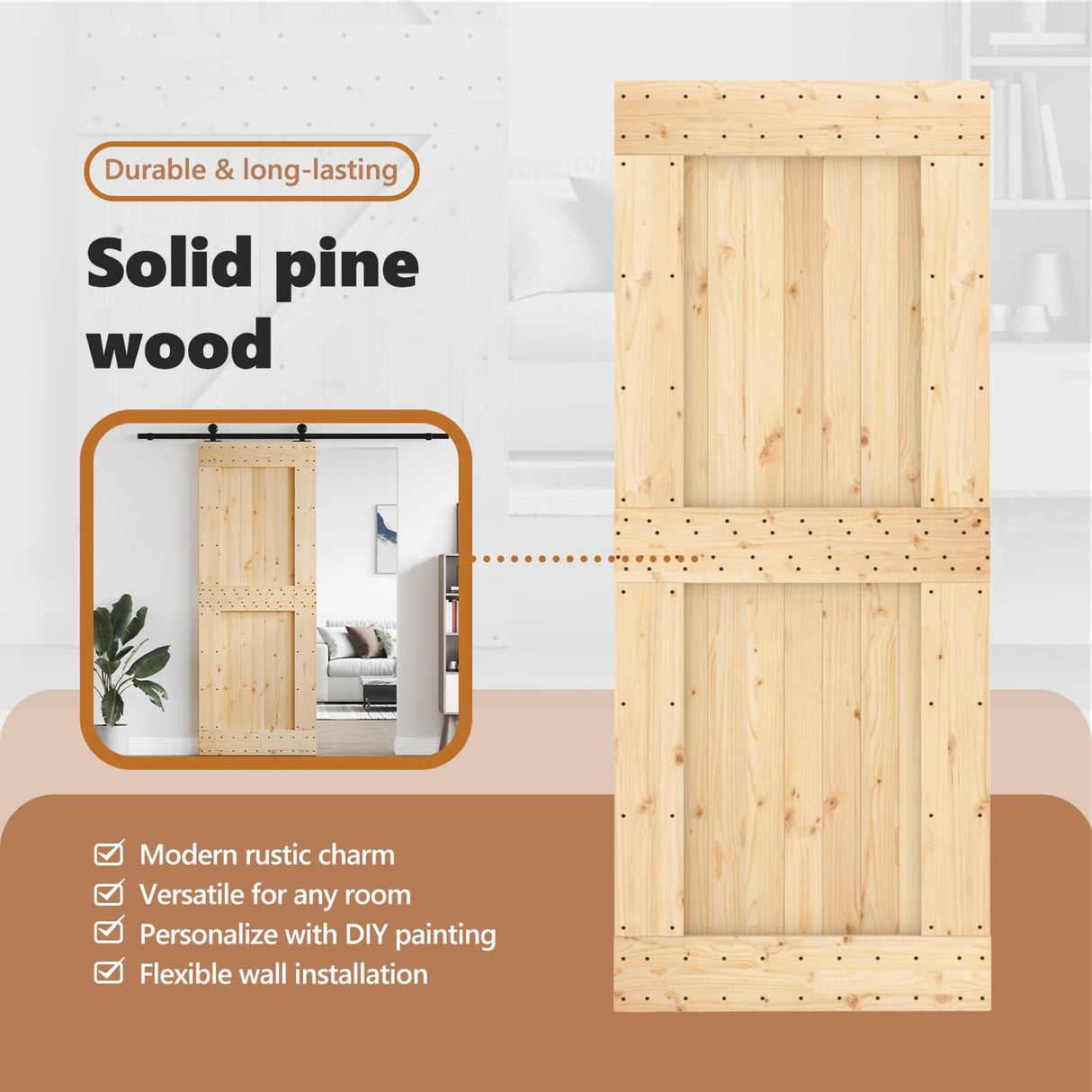 Door NARVIK Natural 90 x 210 cm Solid Pine Wood