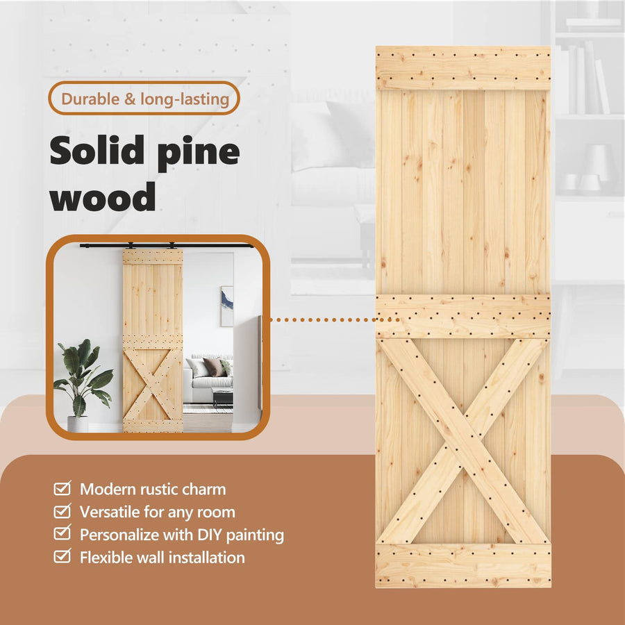 Cross Door NARVIK 70x210cm Solid Pine Wood (Untreated) Natural