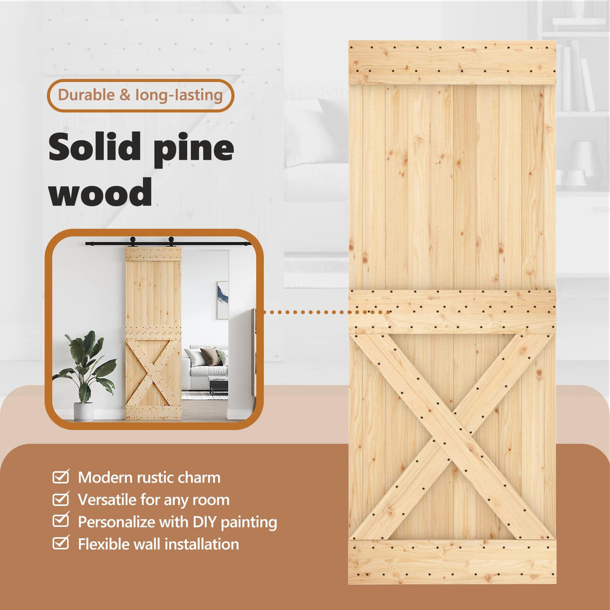 Door NARVIK Natural 80 x 210 cm Solid Pine Wood
