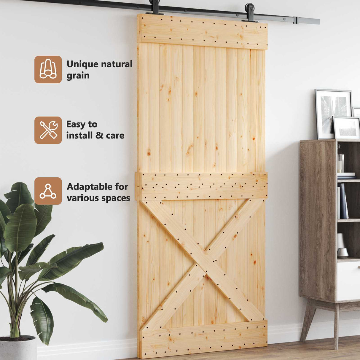 Door NARVIK Natural 95 x 210 cm Solid Pine Wood