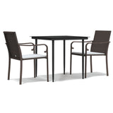 3 Piece Garden Dining Set with Cushions Poly Rattan and Steel - Front View