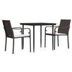 3 Piece Garden Dining Set with Cushions Poly Rattan and Steel