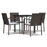 5 Piece Garden Dining Set with Cushions Poly Rattan and Steel - Front View