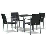 5 Piece Garden Dining Set with Cushions Poly Rattan and Steel - Front View