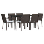 7 Piece Garden Dining Set with Cushions Poly Rattan and Steel
