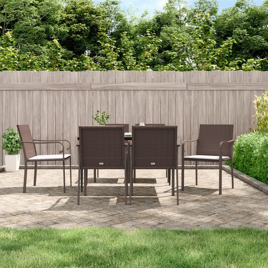 7 Piece Garden Dining Set with Cushions Poly Rattan and Steel