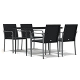 5 Piece Garden Dining Set with Cushions Poly Rattan and Steel - Front View