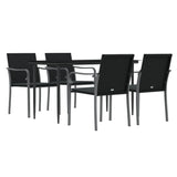 5 Piece Garden Dining Set with Cushions Poly Rattan and Steel