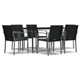 7 Piece Garden Dining Set with Cushions Poly Rattan and Steel - Front View