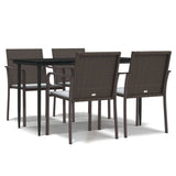 5 Piece Garden Dining Set with Cushions Poly Rattan and Steel - Front View