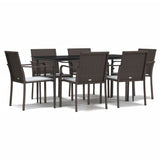 7 Piece Garden Dining Set with Cushions Poly Rattan and Steel
