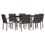 7 Piece Garden Dining Set with Cushions Poly Rattan and Steel