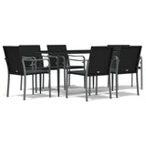 7 Piece Garden Dining Set with Cushions Poly Rattan and Steel