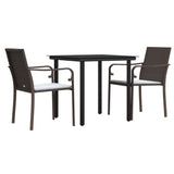 3 Piece Garden Dining Set with Cushions Poly Rattan and Steel - Side View
