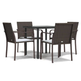 5 Piece Garden Dining Set with Cushions Poly Rattan and Steel - Front View