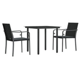3 Piece Garden Dining Set with Cushions Poly Rattan and Steel