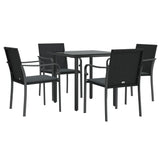 5 Piece Garden Dining Set with Cushions Poly Rattan and Steel