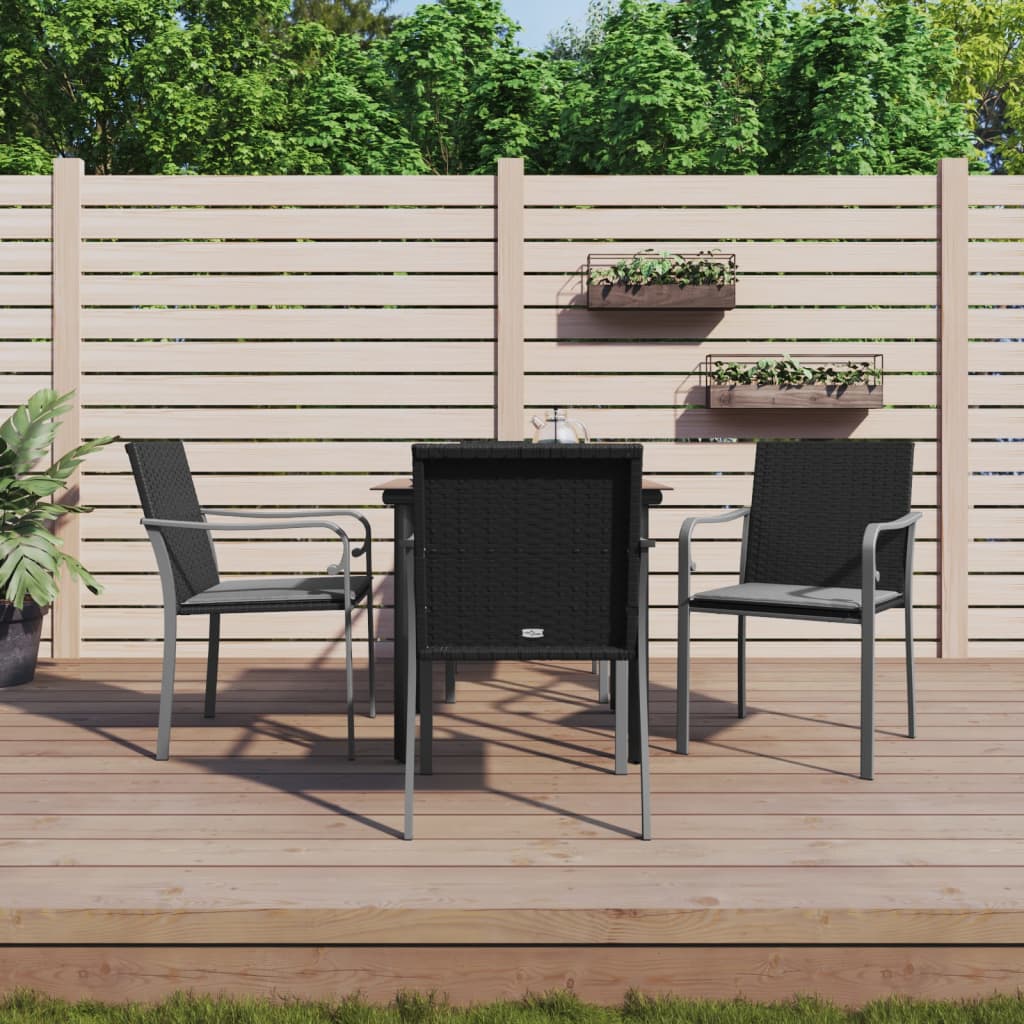 5 Piece Garden Dining Set with Cushions Poly Rattan and Steel