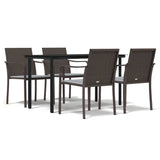 5 Piece Garden Dining Set with Cushions Poly Rattan and Steel - Front View