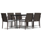 7 Piece Garden Dining Set with Cushions Poly Rattan and Steel - Front View