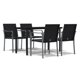 5 Piece Garden Dining Set with Cushions Poly Rattan and Steel