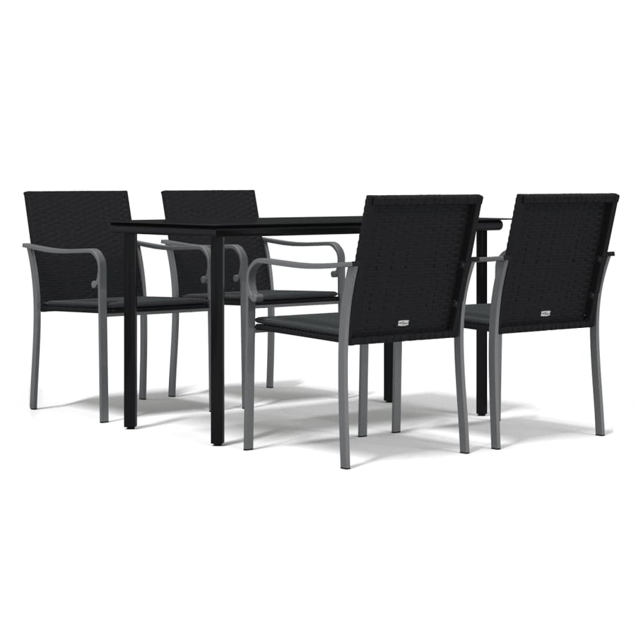 5 Piece Garden Dining Set with Cushions Poly Rattan and Steel
