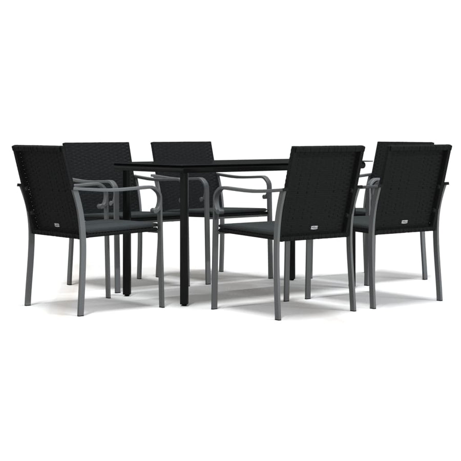 7 Piece Garden Dining Set with Cushions Poly Rattan and Steel