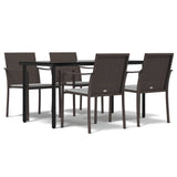 5 Piece Garden Dining Set with Cushions Poly Rattan and Steel - Front View