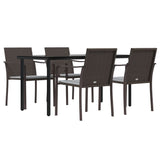 5 Piece Garden Dining Set with Cushions Poly Rattan and Steel - Side View