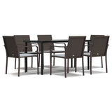 7 Piece Garden Dining Set with Cushions Poly Rattan and Steel - Front View