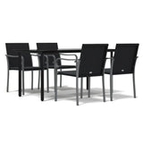 5 Piece Garden Dining Set with Cushions Poly Rattan and Steel - Front View