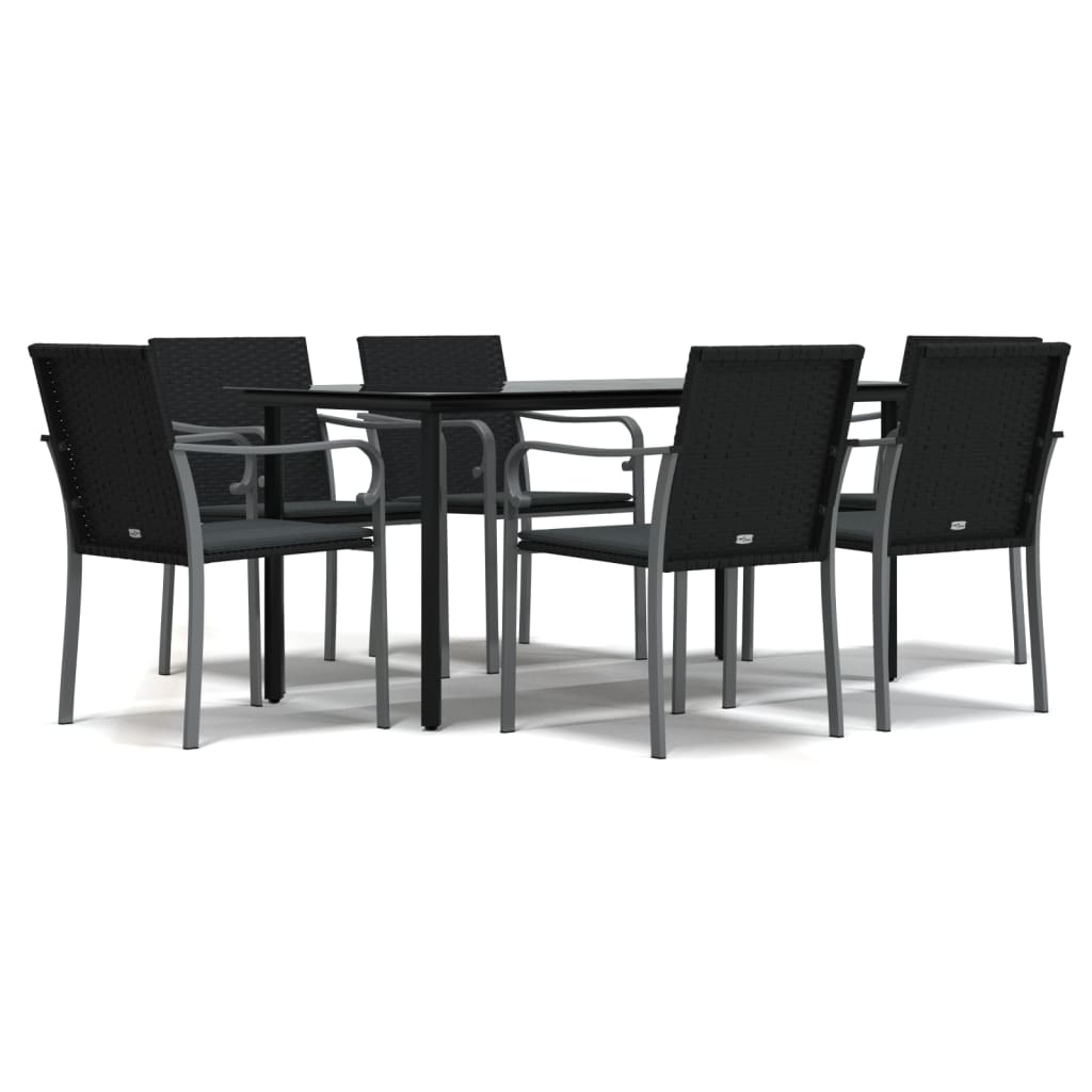 7 Piece Garden Dining Set with Cushions Poly Rattan and Steel