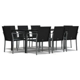 9 Piece Garden Dining Set with Cushions Poly Rattan and Steel - Front View