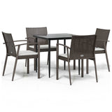 5 Piece Garden Dining Set with Cushions Poly Rattan and Steel - Front View