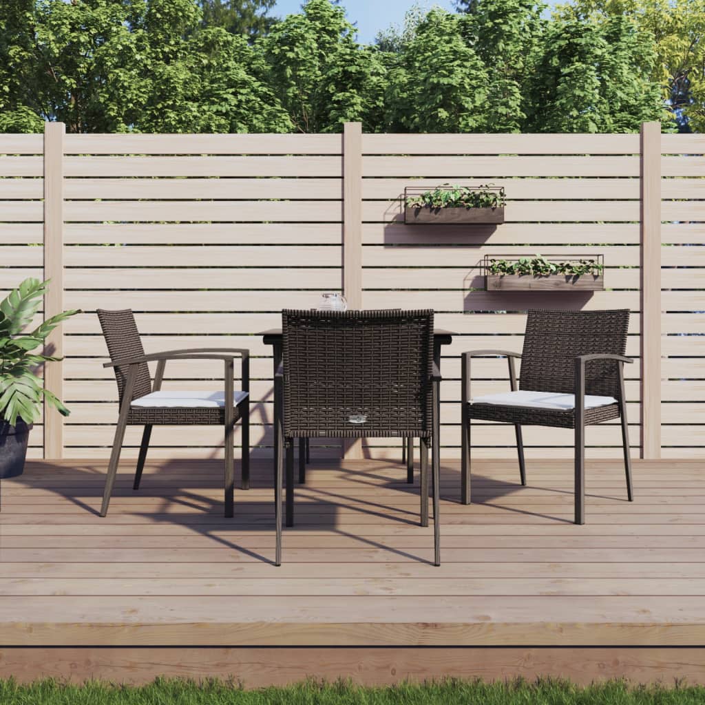 5 Piece Garden Dining Set with Cushions Poly Rattan and Steel