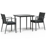 3 Piece Garden Dining Set with Cushions Poly Rattan and Steel - Front View
