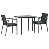 3 Piece Garden Dining Set with Cushions Poly Rattan and Steel - Side View