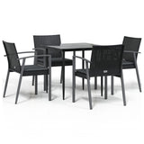 5 Piece Garden Dining Set with Cushions Poly Rattan and Steel - Front View